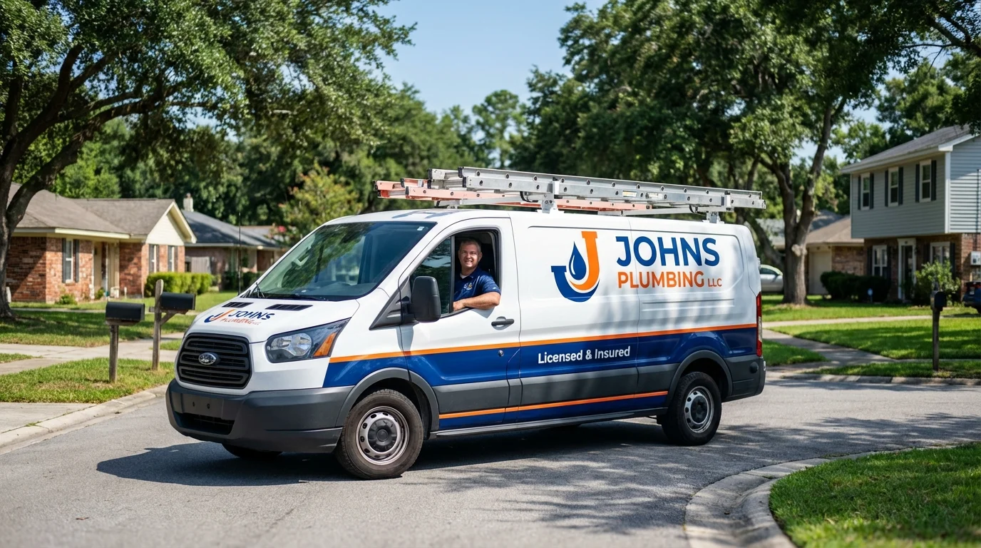 Johns Plumbing LLC service van in Clarendon Hills, IL