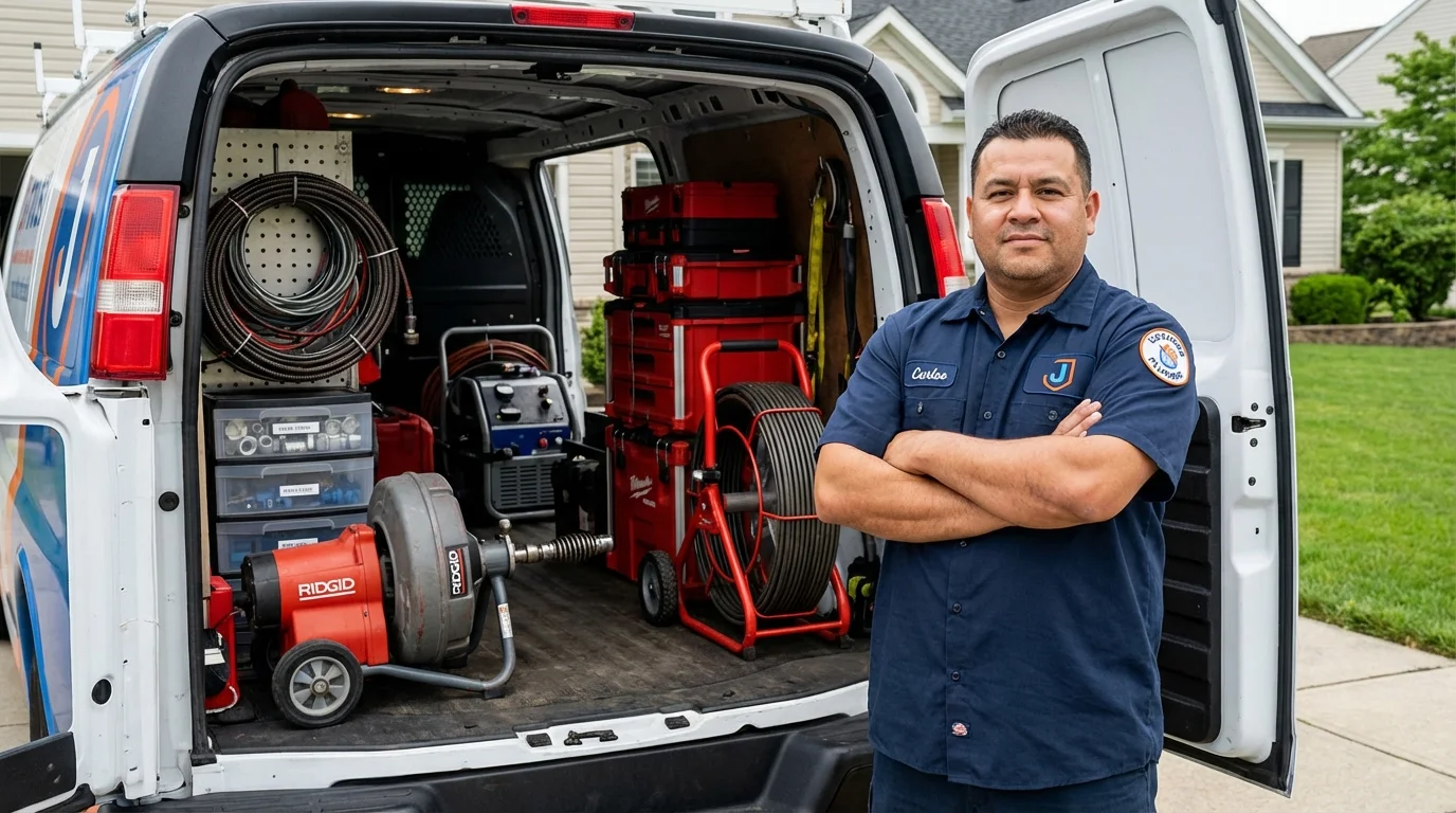 Professional drain cleaning equipment and Johns Plumbing LLC plumber in Clarendon Hills