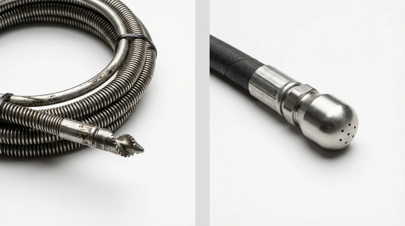 Drain snake cable and hydro jetting nozzle used for drain cleaning in Clarendon Hills, IL