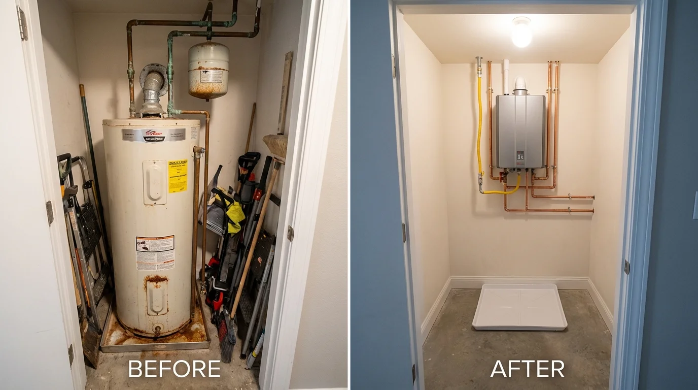 Tank water heater versus wall-mounted tankless unit comparison for Clarendon Hills, IL homeowners